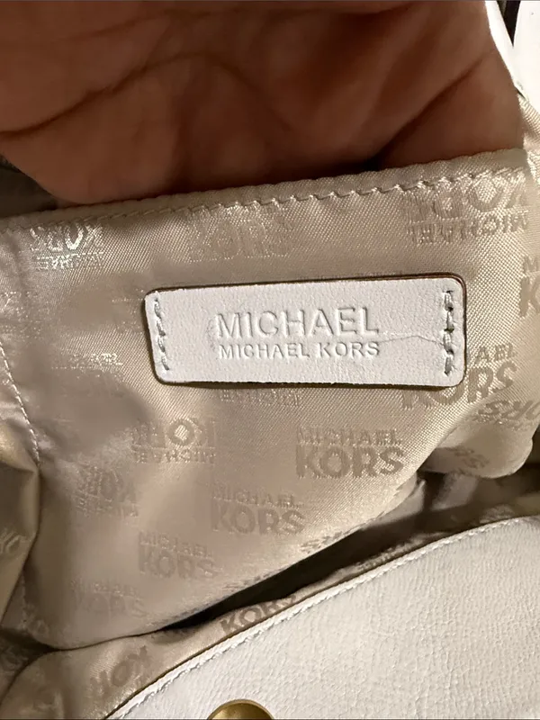 MICHAEL Michael Kors White Leather Shoulder Hobo with Gold Hardware Accents - Image 9