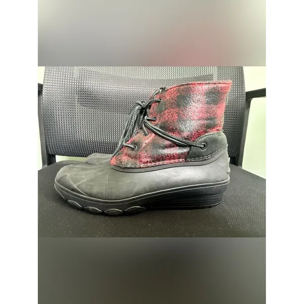Sperry Top-Sider Saltwater Duck Rain Boots Women's Size 9 Red Black Plaid - Image 4