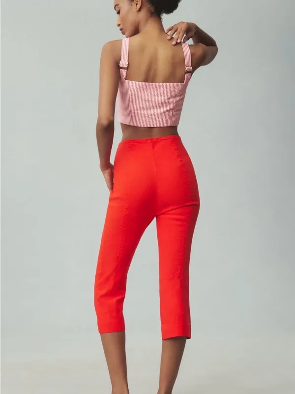 Anthropologie Maeve Structured Bombshell Capri Pants Red Orange 0 - Image 2
