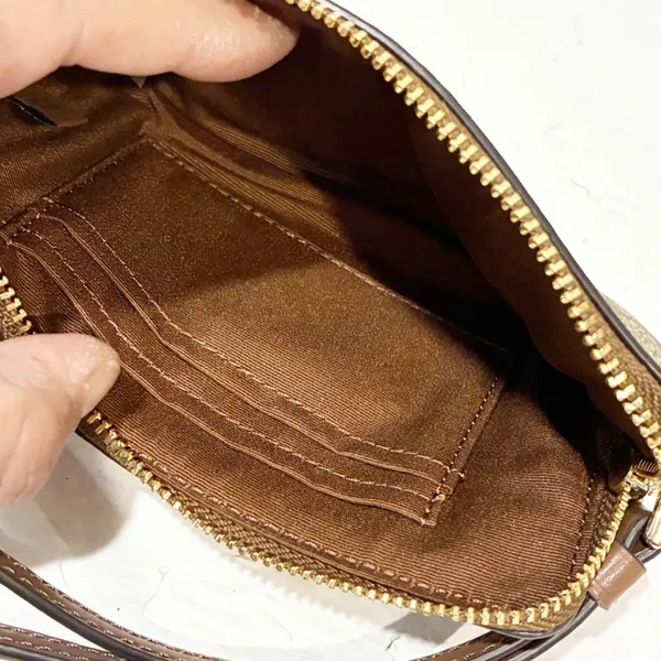 Coach Corner Zip Wristlet In Signature Canvas‎ Gold/Khaki Saddle 2 Wallet - Image 3
