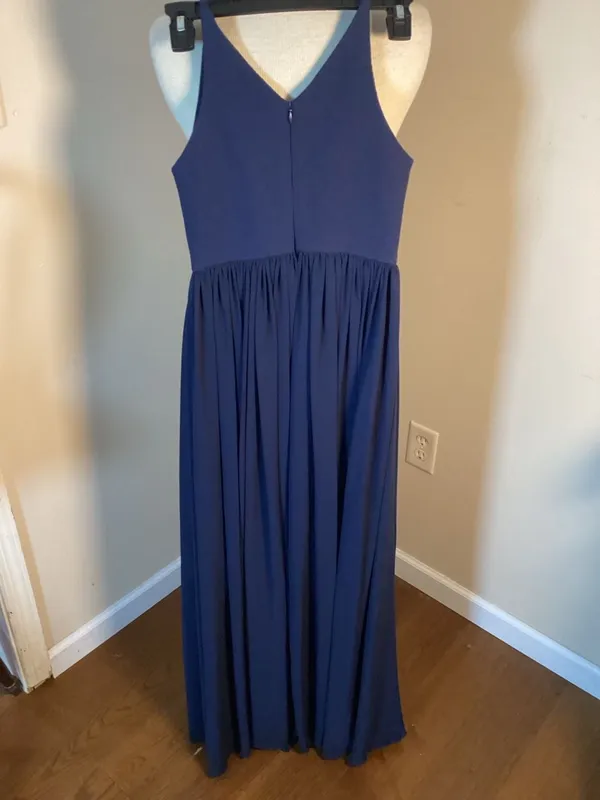 Dress The Population Bridal Navy Blue Sleeveless V-Neck Chiffon A-Line Gown - Image 4