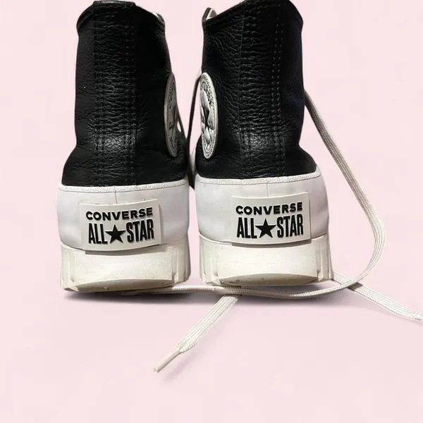 Black leather platform high top Converse - Image 4