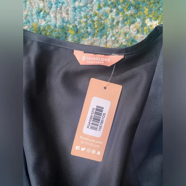 NWT ThirdLove short black silky tie robe, size OS - Image 11