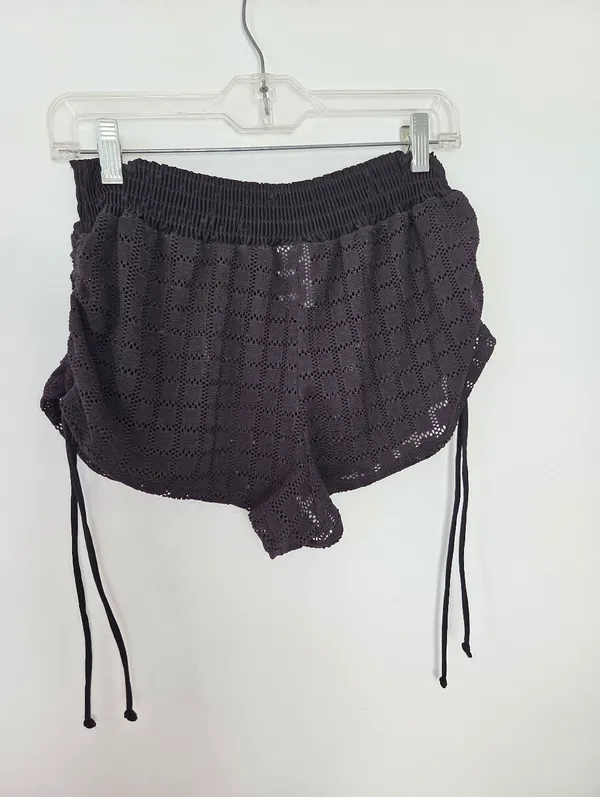 No Boundaries Swim Cover Up Bottom Black Crochet Knit Ruched Sheer Ties Small - Image 6