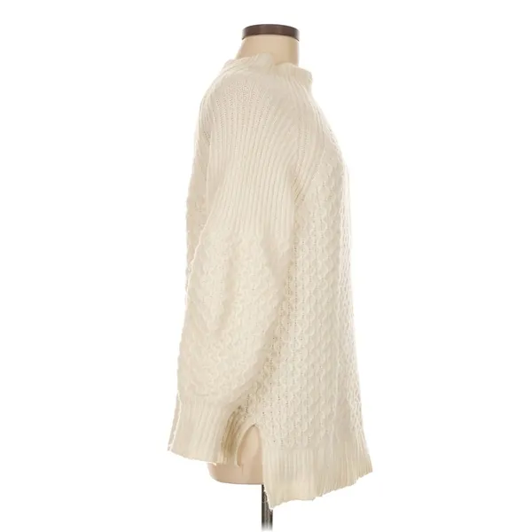 By Anthropologie Ivory Alpaca Blend Textured Mock Neck Sweater Size M - Image 2
