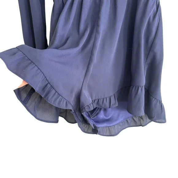 Show Me Your Mumu Rocky Romper Navy Blue Long Sleeve Ruffle Hem‎ Medium MF5-04 - Image 6