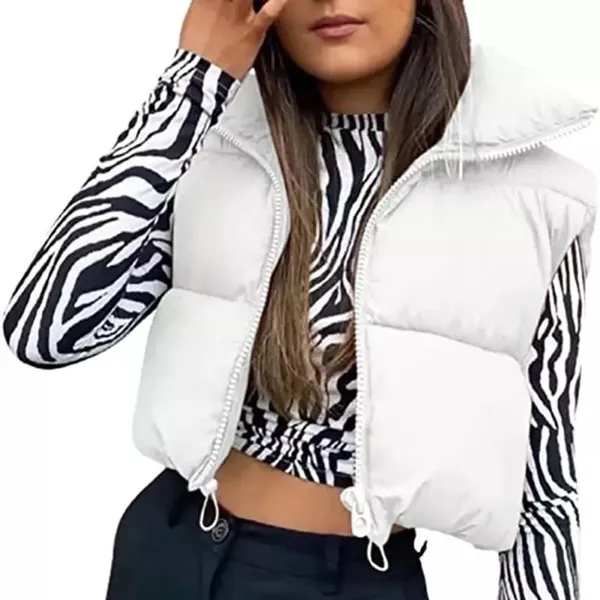 Size puffer Jacket small nwot white drawstring vest coat winter oversized cropped vest - Image 2