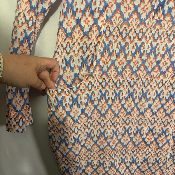 Roller Rabbit Blue Orange Ikat Roll Tab Sleeve Collared Tunic Shirt Dress Size S - Image 6