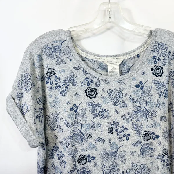 Lucky Brand XL‎ Pajama Set Gray Blue Floral Toile Short Sleeve Loungewear 727 - Image 4
