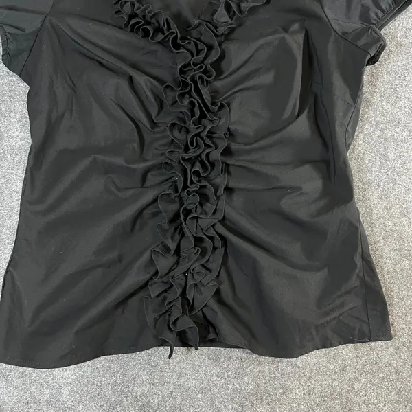 Ann Taylor LOFT Black Ruffle V-Neck Short Sleeve Blouse Top Size 14 - Image 9