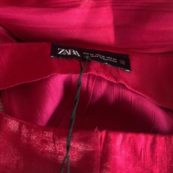 NWT ZARA Satin Effect Shiny Wide Leg Fuchsia Pant Bloggers Fave XS - Image 7