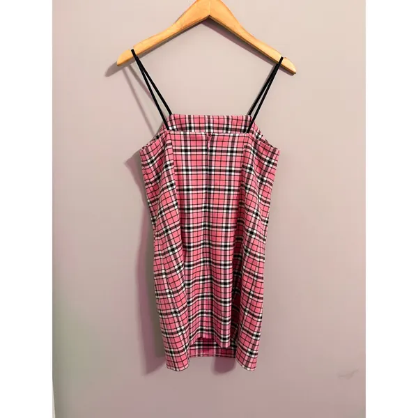 Urban Outfitters Pink Plaid Mini Dress Spaghetti Straps Square Neck Size XS‎ - Image 3