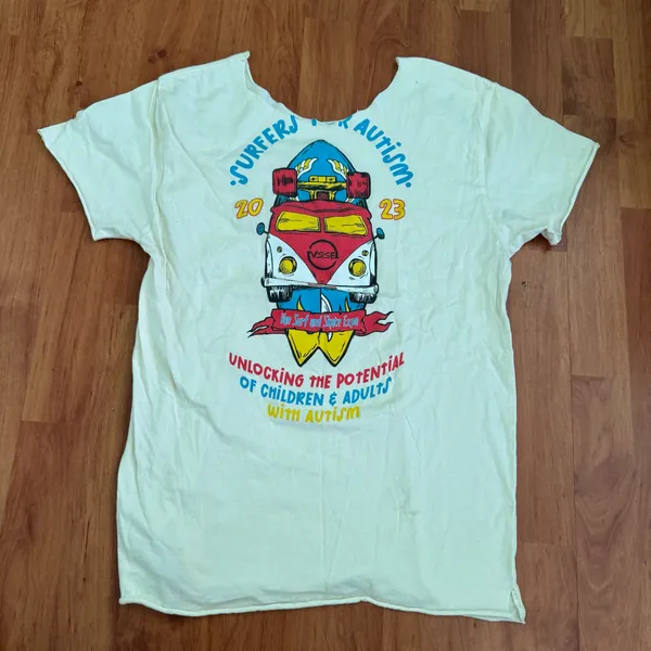 Surfers For Autism Cutoff Graphic Tee White Size XS - Image 3