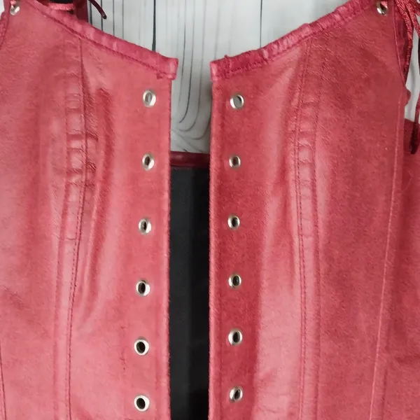 Charmian Renisssnce Red Faux Leather With Boning Corset Top with Zipper And Lace - Image 3