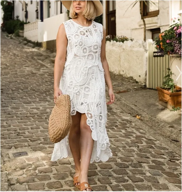 White Lace Two-Piece Skirt Set - Women's Summer Outfit size M - Image 4