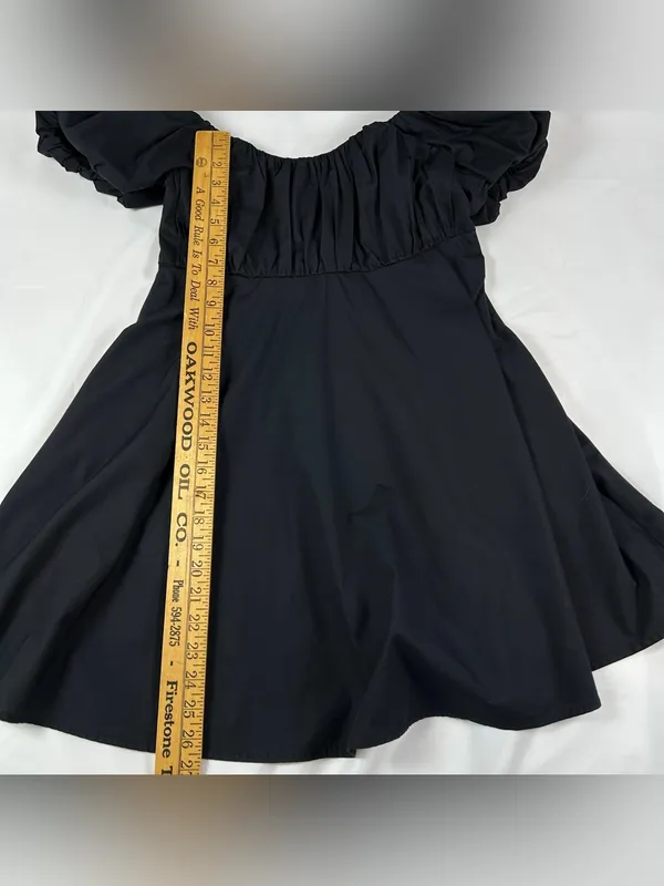 Abercrombie & Fitch Black Ruched Puff Sleeve Mini Dress Women's Size Medium - Image 4