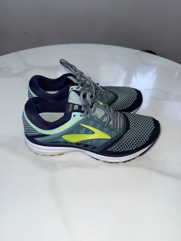 Brooks Men's Athletic Running Shoes - Navy and Lime Green - Image 2