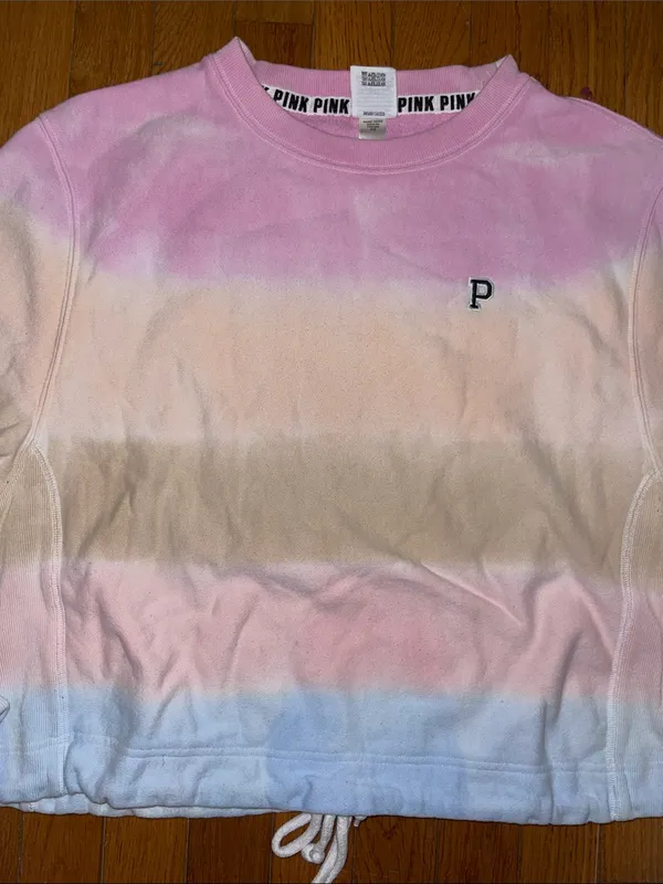 PINK Victoria's Secret Pastel Tie-Dye Cropped Crewneck - Pink, Cream, Light Blue - Image 2