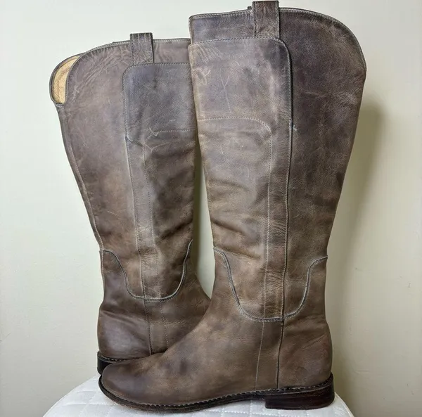 Frye Paige Gray Distressed Leather Tall Riding Boot Women's Size 7.5 B - Image 6