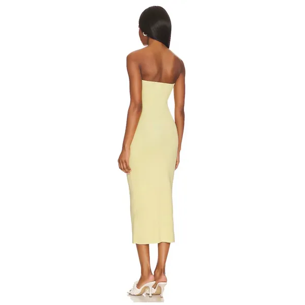 SNDYS Maia‎ Dress Lemon Yellow Strapless Twist Cutout Ribbed Midi Dress - Image 3