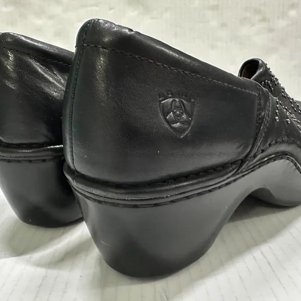 Ariat Strathmore Clog Shoes Womens 8.5B‎ Black Leather Studded Floral 21201 - Image 3