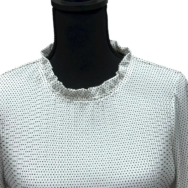 Adrianna Papell White Black Polka‎ Dot Top Blouse Pleats Balloon Sleeve Sz Small - Image 2