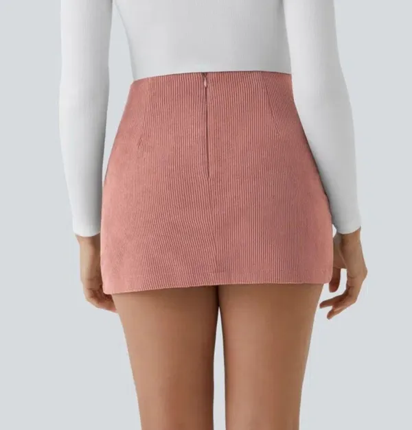 High Waisted Invisible Zipper 2-in-1 A Line Mini Corduroy Casual Skirt - Image 2
