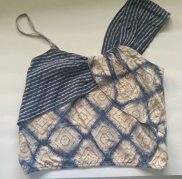 Free People ‘Call On Me’ asymmetrical strap blue boho ruffle tank, size small - Image 5
