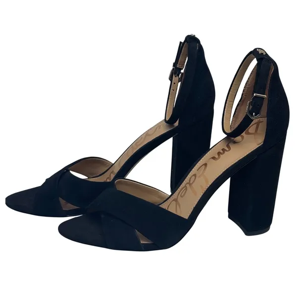 Sam Edelman Yancy Black Suede Block/ Chunky Heel Sandals Ankle Strap Women 10 - Image 5