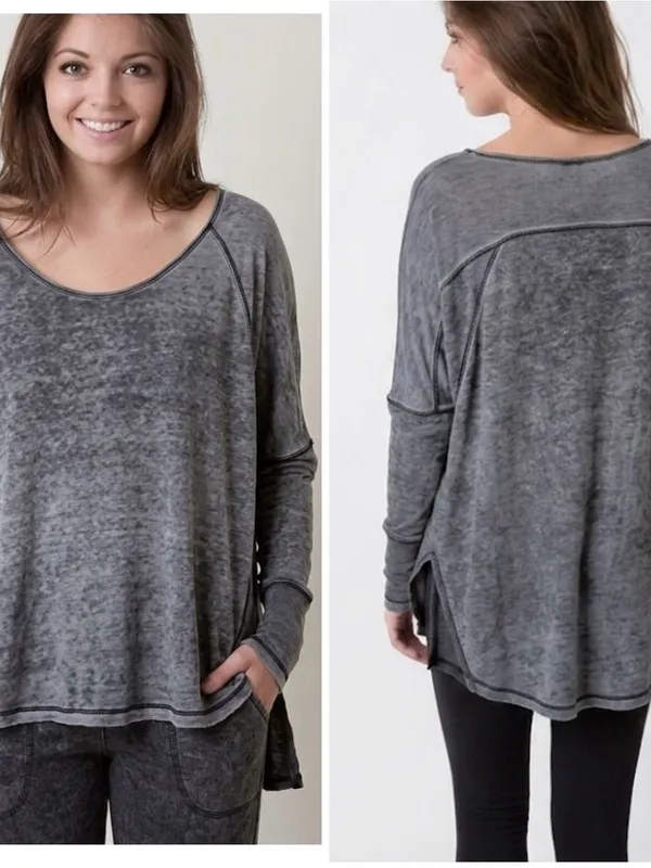 WE THE FREE Macchiato Top Grey Burnout Long Sleeve High Low Hem Oversize Size XS - Image 12
