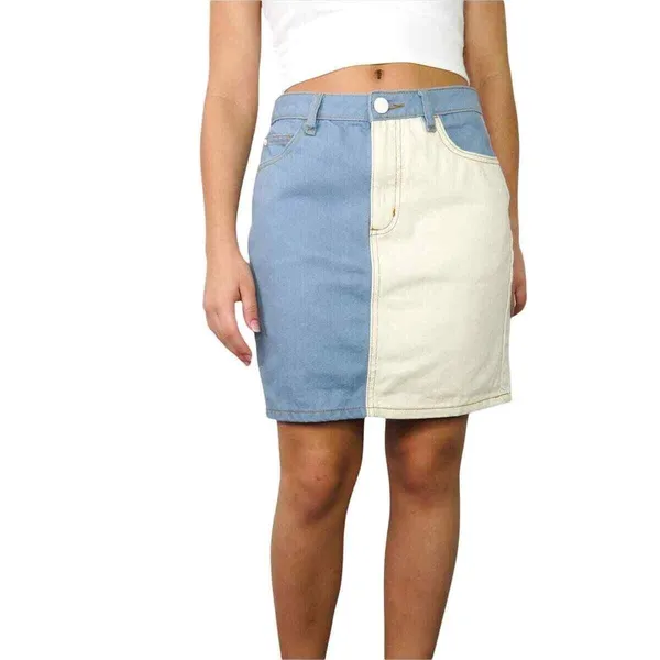 Urban Outfitters BDG Colorblock Denim Skirt Jean Skirt Small Retro 90s‎ White - Image 6