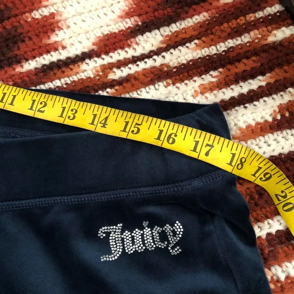 Juniper Blue Y2K Navy Blue Velvet Juicy Couture tracksuit Set Zip up Hoodie Sweatshirt Flare Sweatpants Mid Rise-XL Measurement in pics - Image 7