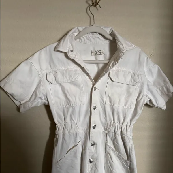 Free People Marci Denim Coveralls Utility Overalls‎ Sz XS in White - Image 5