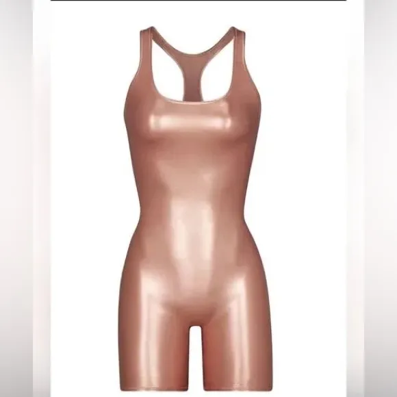 SKIMS Onesie Metallic Stretch Cycle Suit Rose Gold Copper *RARE* Stretch NWT XS - Image 2