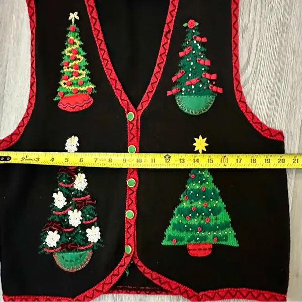 VINTAGE Ugly Christmas Tree Sweater Vest Lrg Holiday Grandma CottageCore Novelty - Image 4