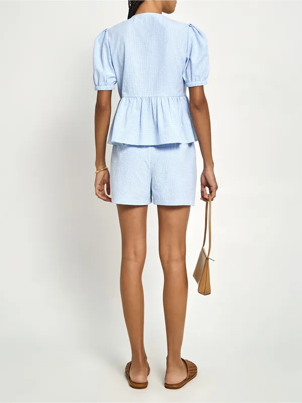 NWT Few Moda Una Set size XS Blue white gingham plaid shorts tie front top Kourt - Image 2