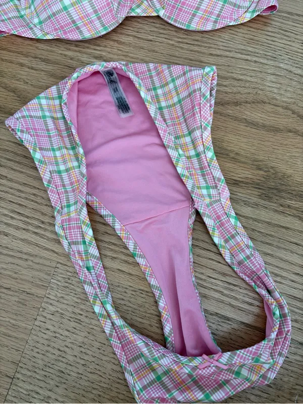 Pink Plaid Two-Piece Swim Set - Image 2
