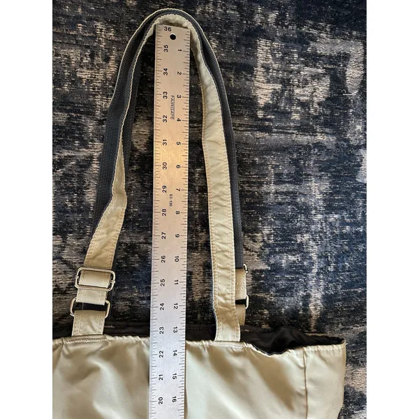 Valentino Viscani Nylon Tote Bag Travel Career Beige Zip Close Double Handle - Image 7