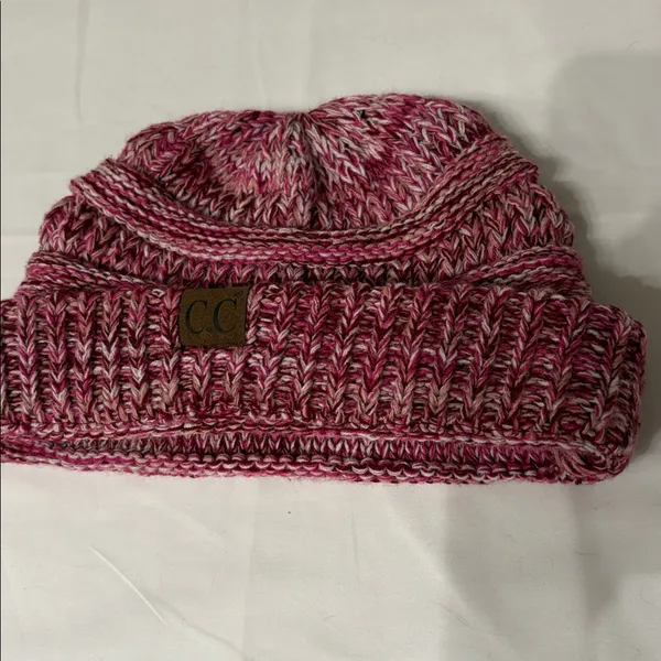 C.C Pink and White Knit Beanie - Image 5