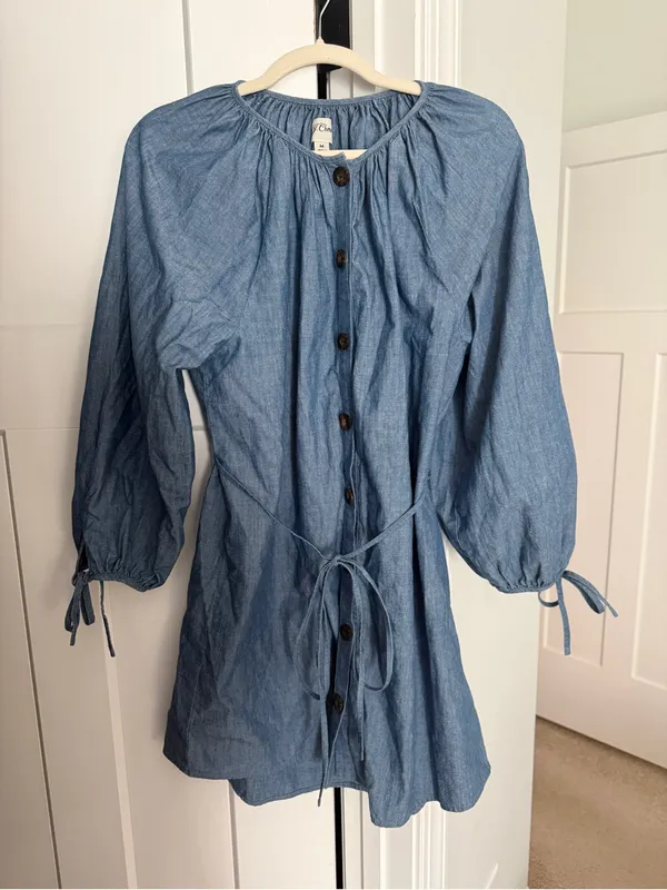 J. Crew Tie-sleeve button-front dress chambray blue - Image 2