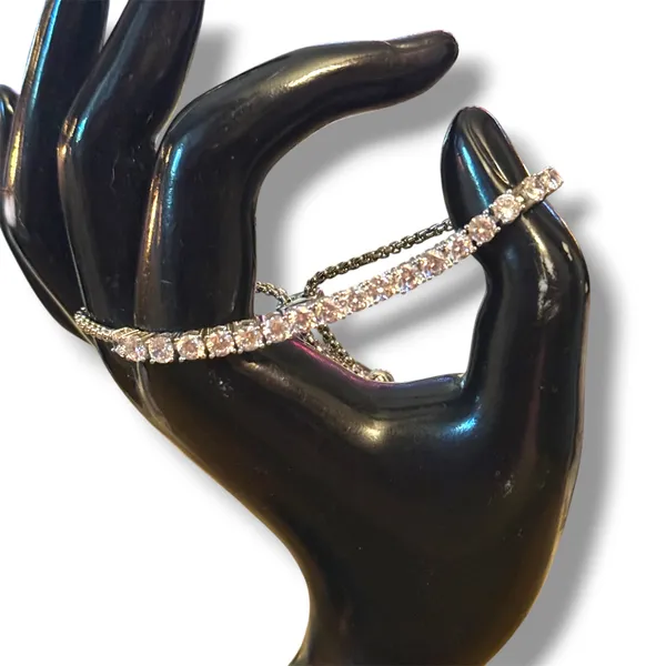 Silver tone rhinestone tennis bolo bracelet - Image 2