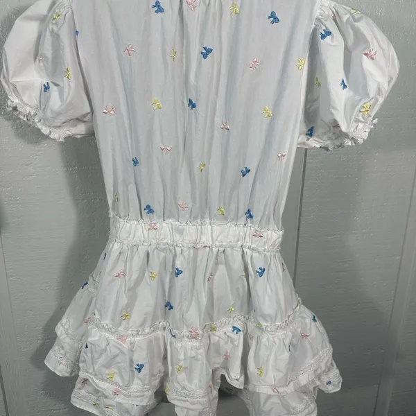 Mable White with Multi Colored Bows Puff Sleeve Lined Dress Size Small EUC - Image 7