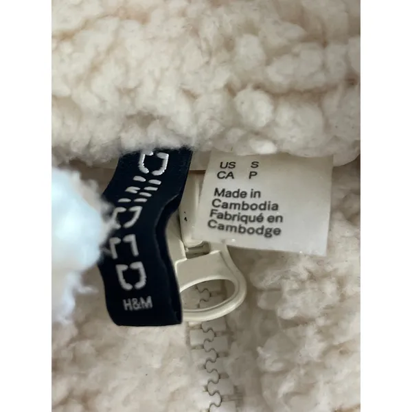 H&M Divided Womens Cream Sherpa Fleece High Neck Long Sleeve Coat Jacket Size S - Image 3