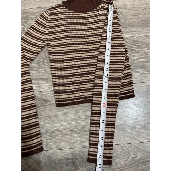 The Slope Brown Striped‎ Ribbed Mock Neck Long Sleeve Top Womens Size Medium Y2K - Image 7