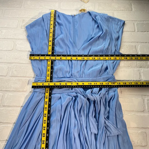 Ramy Brook Maxi Dress Womens 6‎ Blue Belted High Low Pleated Fairy Rebecca Satin - Image 3