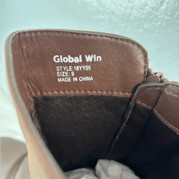 Global Win 9 Women's Brown Faux Leather Slouch Buckle Zip Heeled Boots - Image 7