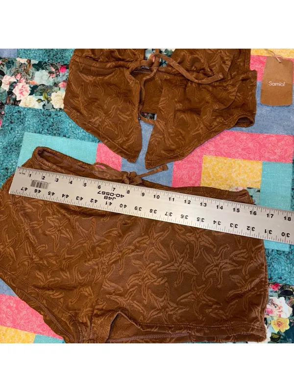 Samiol NWT Peacock Brown Tankini Small Two Piece Brown Textured Top & Shorts Set - Image 6