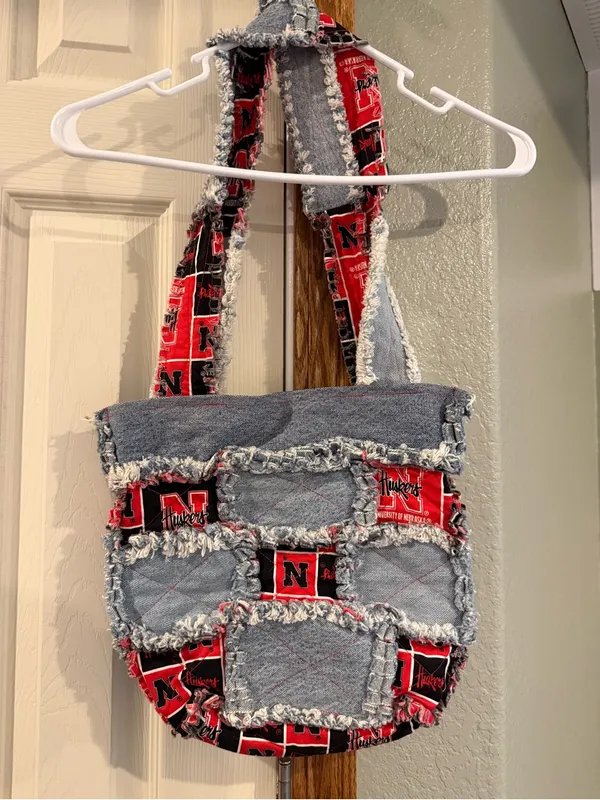 Nebraska N Logo Denim Tote Bag - Red & Gray - Image 3