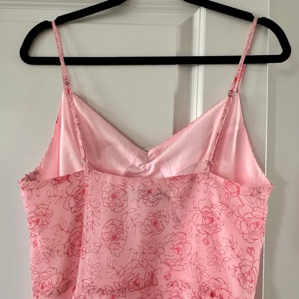 Urban Outfitters Fit-And-Flare Chiffon Mini Dress Pink Roses Medium Coquette NEW - Image 10