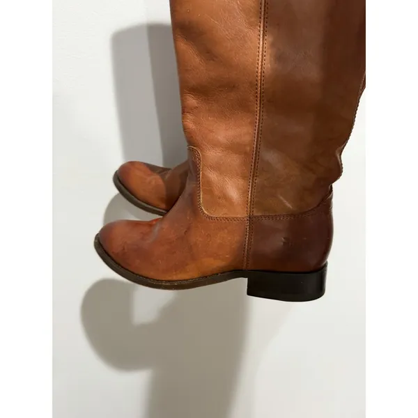 Frye Melissa Cognac Brown Leather‎ Button Logo Tall Riding Boots Women's 6B READ - Image 5